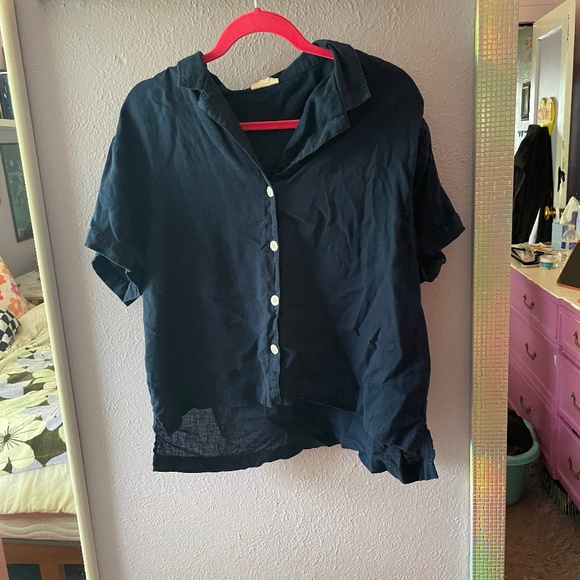 a.n.a. Short Sleeve Button Down Shirt, Navy Blue, Size L - Picture 1 of 3